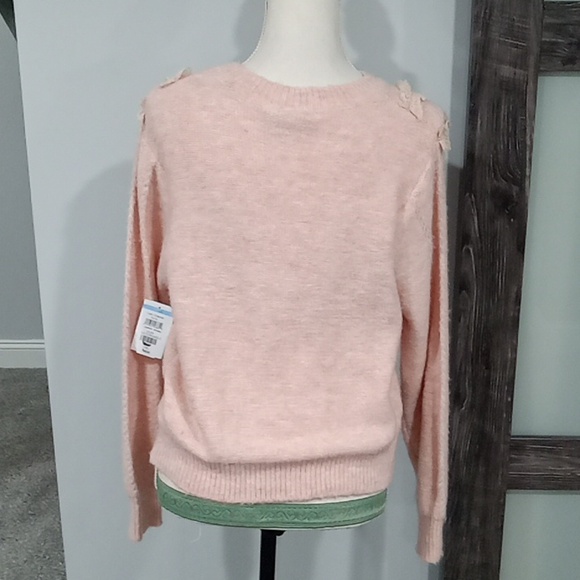 Lush Long Sleeve Light Pink Sweater W Lace Trim & Lined Stitching Size M NWT - Picture 3 of 3